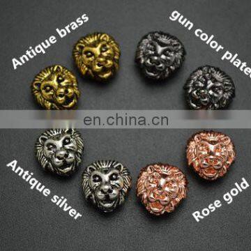 Professional Manufacture Zinc Alloy Animal Heads Shaped Metal Beads Lion Head Metal Bead for Beads Bracelet and Necklace