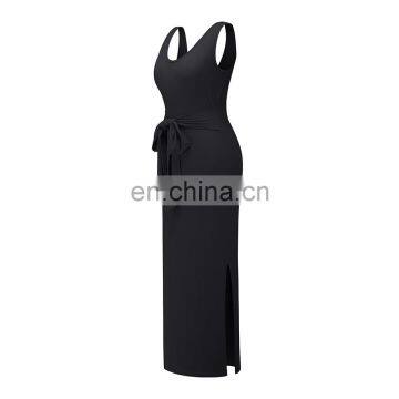 2020 Summer New Sexy Ladies Casual Dress Womens Bodycon Sleeveless Dress With Belt photo-5