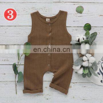 Summer Toddler Baby Boys Overalls Rompers INS Linen Cotton Round Collar Sleeveless Blank Jumpsuit Kids Bodysuit Baby Rompers photo-5