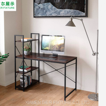 Wooden Metal Frame Computer Desk With Bookcase Furniture for Office and Home photo-4