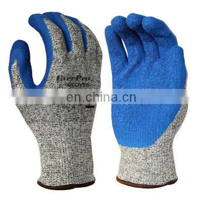 HPPE  Level 5 Abrasion Resistance Work latex Palm Cut Resistant Gloves