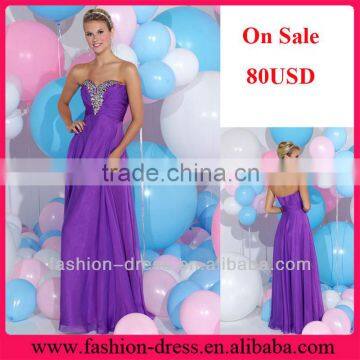 Cheap Discount Strapless Sweetheart Beaded Crystal Chiffon Evening Dress