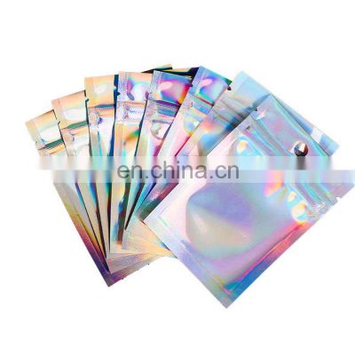 Custom logo Zipper Pouches Cosmetic Laser Holographic Mylar bags biodegradable edible food packaging