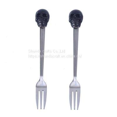 Head Skulls Knife Skeleton Resin Shelf For Home Kitchen Black Skull Fruit Fork Set