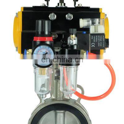 Air Control Wafer Type Butterfly Valve Double Acting Ss304 Pneumatic Distribution Valve Pneumatic Butterfly Valve photo-2