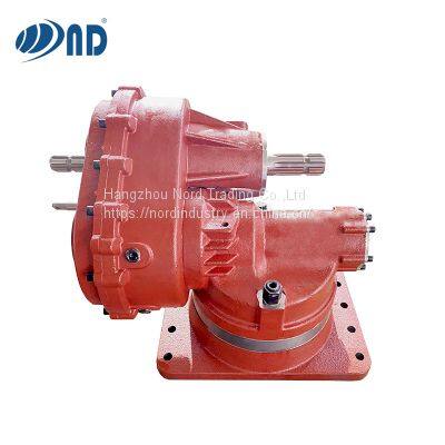 two-step drive gearbox for driving rake, with viarable speed clutch
