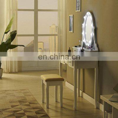 White 10 Led Lights Mirror Nordic Dressing Table Bedroom Modern With Stool photo-3