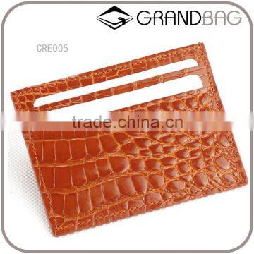 luxury crocodile skin leather 2-slot credit card holder card sleeve card case