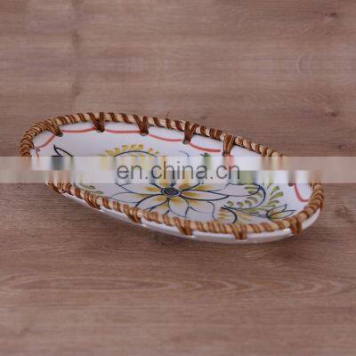 Hot Sale Wholesale 2022 Rattan Ceramic Tray, Serving Trays Natural Tray Basket for Breakfast Wholesale