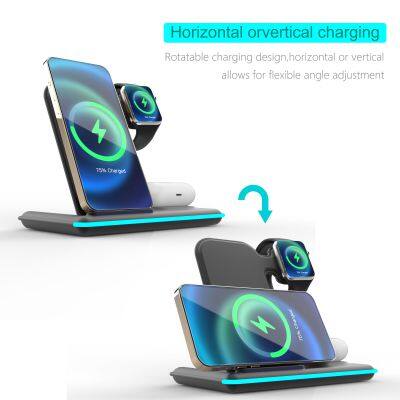 2023 Latest Model Fast 3 in 1 Wireless Charger Stand Dock Foldable Magnetic Quick 23W Support OEM photo-3