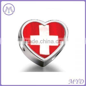 925 sterling silver Switzerland flag Heart photo charms bead