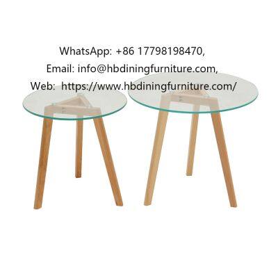 A Set of Tempered Glass Wood Leg Tea Table