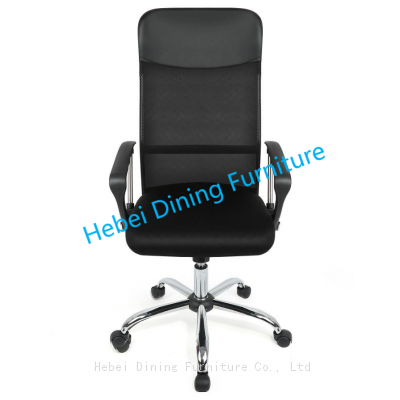 Dining Furniture Fabric and Mesh Upholstery Seat Black Ergonomic Desk Chair Chrome Legs Swivel Office Chair photo-3