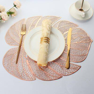 Metallic Placemats Set of 6 Gold Leaf Round Placemats Non-Slip Wipeable Table Mats for Dinner,Party,Wedding Accent Centerpiece