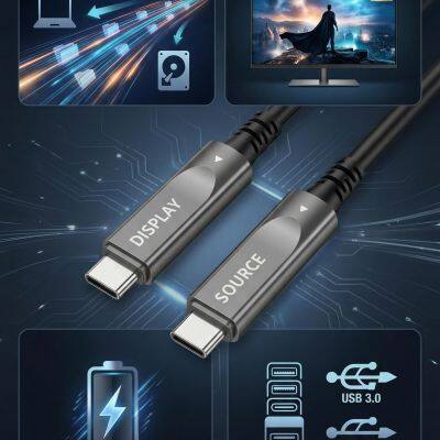 كابل بصري نشط USB-C بطول 10 أمتار، يدعم فيديو بدقة 8K ونقل بيانات بسرعة 10 جيجابت/ثانية، مزود بتقنية الشحن السريع PD70W photo-4
