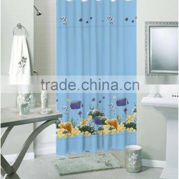 Tropical fish printed waterproof mildew resistant polyester shower curtain