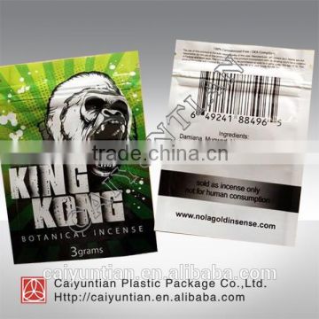 colorful high quality kingkong series herbal-incense bags with zipper