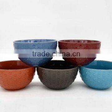 2016 newest embossed ethnic ceramic bowls with many colors