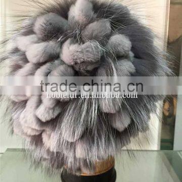 2015 Best Quality Korean Style Rex Rabbit Hat With Fox Fur Pompom photo-4