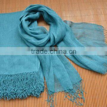 Wholesale Korean Japan Fashion Women Solid Color Plain Tassel France Linen Scarf Shawl photo-3