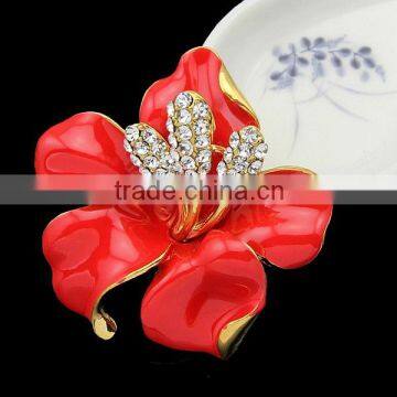 New Enamel Brooch Rhinestone Crystal Lily Flower Brooches for Women