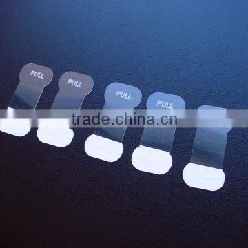 CR2032 battery clear plastic battery pull tab