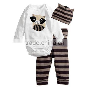 competitive lovely bear carton printing baby 3 pcs romper set boy toddler one piece clothing for autumn newborn hat pants jumper