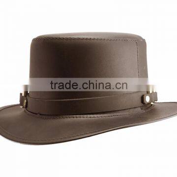 2015 FASHION STYLISH BROWN BLACK GENUINE LEATHER AMMO BAND TOP HAT FOR MENS