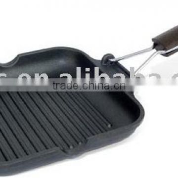 24cm cast aluminium Grill pan with wooden handle