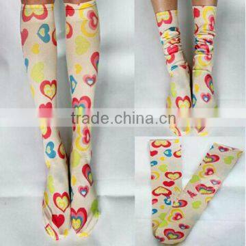 Wholesale custom knee high heart print silk stockings, compression socks prints, digital print socks