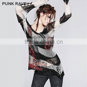 M-001 Latest fashionable 100% Cotton Ladies hand knitted Punk Sweater