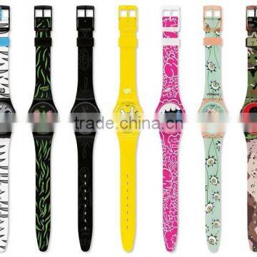 Most fashion PVC band plastic watch for promotion plastic unisex watch custom printed strap womens full printed plastic watch