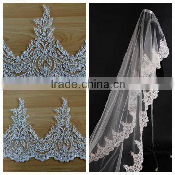 2015 new design wholesale embroidery bridal veil lace trim