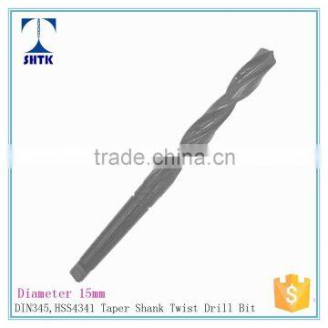 DIN345, Drill Bit, HSS 4341 Black Finished, Dia 15mm, Hss Taper Shanks Twist Drill