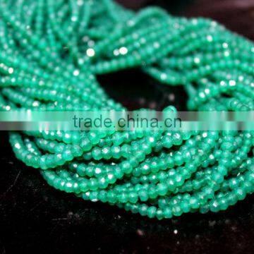 AAA+ QUALITY NATURAL GREEN ONYX 3-4MM RONDELLE FACETED LOOSE BEADS STRAND JAIPUR JEWELRY