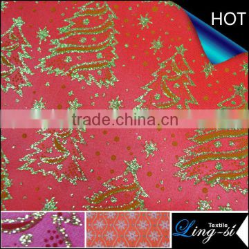 Christmas Tree Metallic Printed Satin Fabric for Decoration