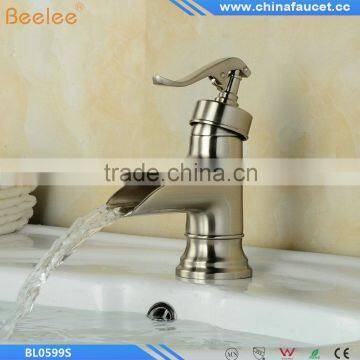 Nickel Brushed Deck Mounted Single Handle Single Hole Bathroom Waterfall Basin Mixer photo-3