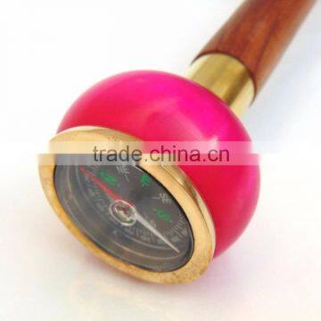 Beautiful Pink Color Compass Handle Walking Stick/Brown Wood Walking Stick/Golden Edges Compass Walking Stick Wk1117 photo-2