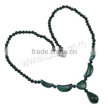 Malachite Beads Necklace, brass box clasp, Teardrop