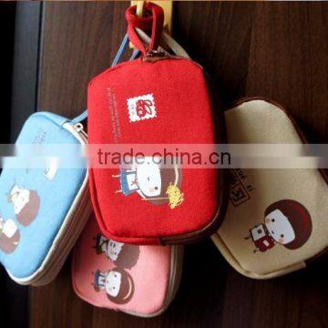 Promotion Double Zippers Canvas Coin Corter Purse With Handle