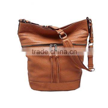 Hot sale Tan zipper open cow leather ladies bucket handbag MD6012