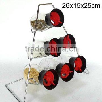 TW958 6pcs glass spice jar set with metal rack