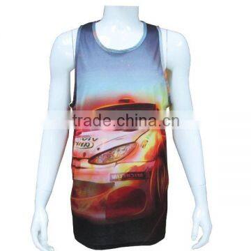 Wholesale 100% Polyester Full Printed Mens Gym Singlets Workout Tank Tops , Custom Made Mens Gym Clothing , Mens Gym Wear photo-2