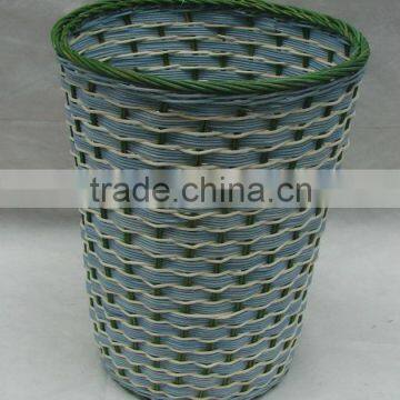 Blue Round Wast Bin Rattan Basket With Color Top Rim