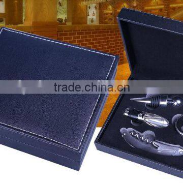 Factory OEM Supply Handmade Wine Tool Set With Leather Box, PU Leather Wine Accessories Gift Set Box photo-3