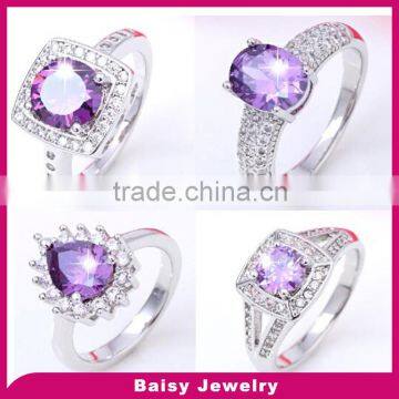 Fashion Jewelry diamond women 925 silver ring with purple stone