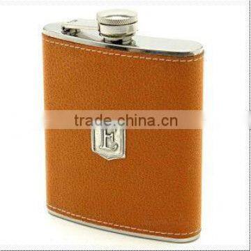 stainless steel hip flask with leather covered