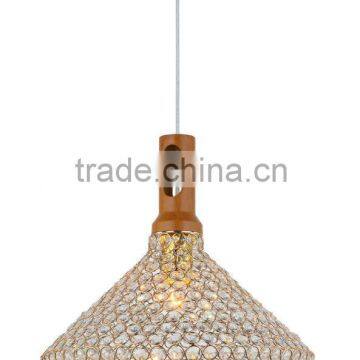 Cone Shaped, Gold Metal with Clear Glass Beads,Delicately Perforated, Fixture Hanging, Lighting, Lamp Shade