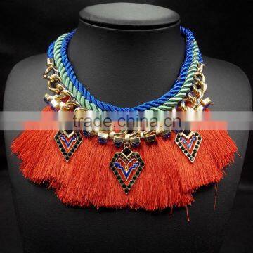 multilayer rope chain tassel woolen yarn necklace fashion collar women jewelry new design