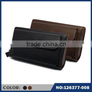 2015 new fashion mens genuine leather Double zipper cell phone pocket clutch wallte